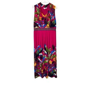 CHICO'S Classic Pleat Rainforest Sleeveless Botanic Berry Maxi Dress Size 2 = 12